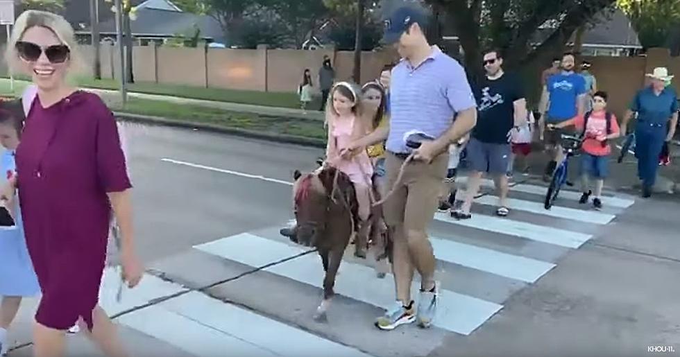 Texas Girl Rides a Pony to the First Day of School