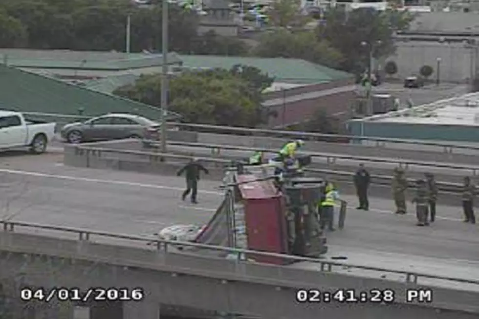 Overturned Dump Truck Closes Southbound Lloyd Ruby Overpass [PHOTOS]