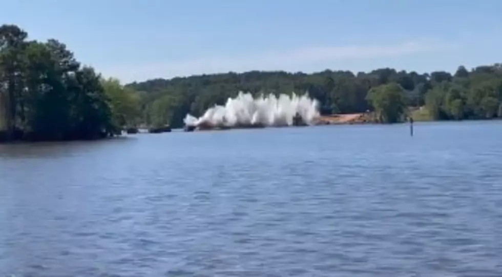 Watch as Caddo Bridge Pilings Are Blown Up