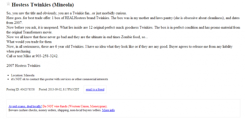 Area Man Selling a Box of 6-Year-Old Twinkies on Craigslist