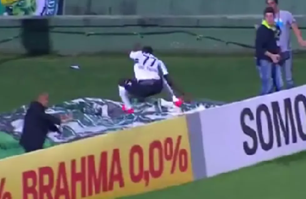 Soccer Player Scores a Goal then Falls Into a Huge Hole