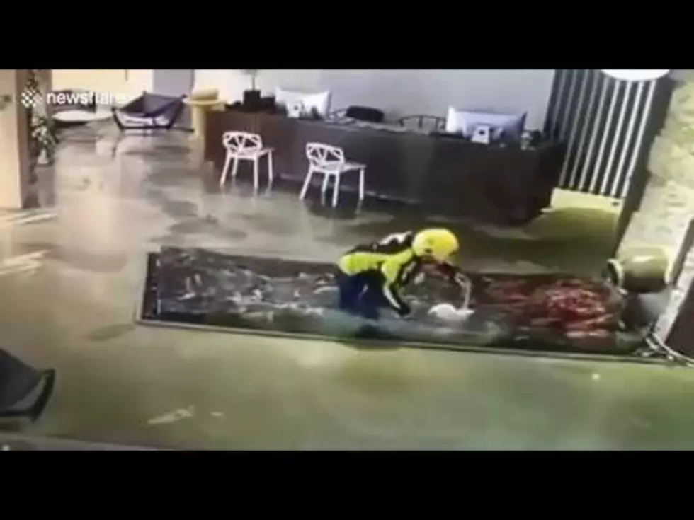 Food Delivery Guy Falls into a Hotel Pond [VIDEO]