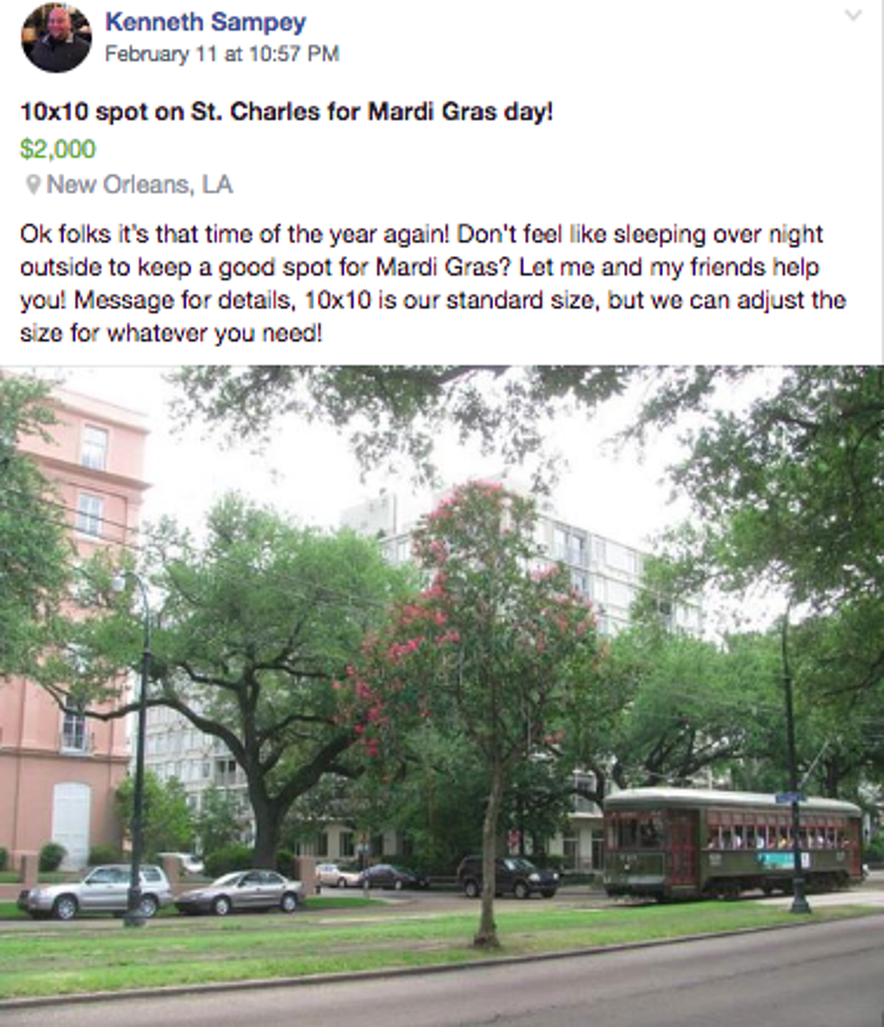 Man Offers New Orleans Mardi Gras Spot For $2,000
