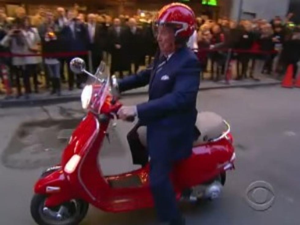 Regis Philbin Almost Wrecks Vespa on Letterman [VIDEO]