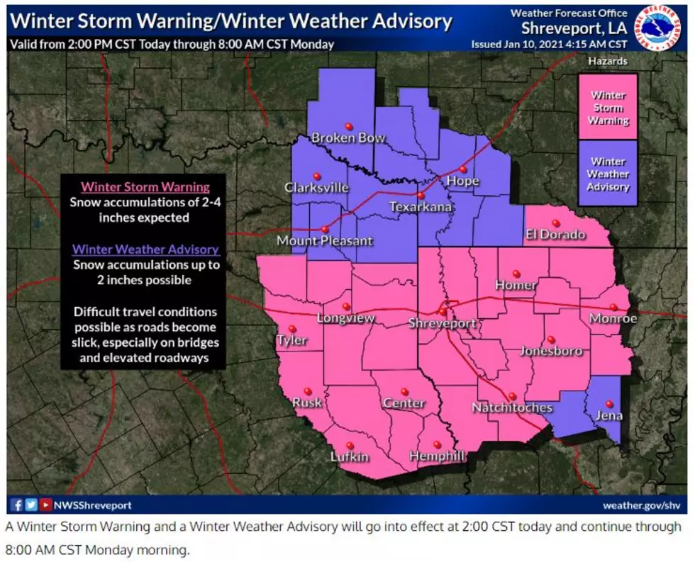 Winter Storm Warning Issued For Much Of East Texas