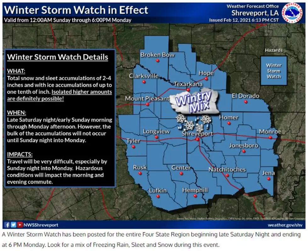 Winter Storm Watch + Winter Storm Warning Posted For East Texas