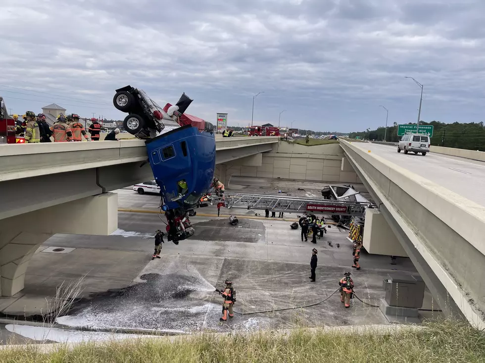 See Dramatic Pics Of 18-Wheeler Dangling Off A Houston Overpass