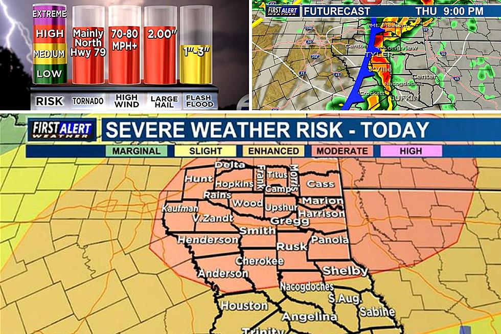 Tornadoes, High Winds, Large Hail Possible In East Texas Today