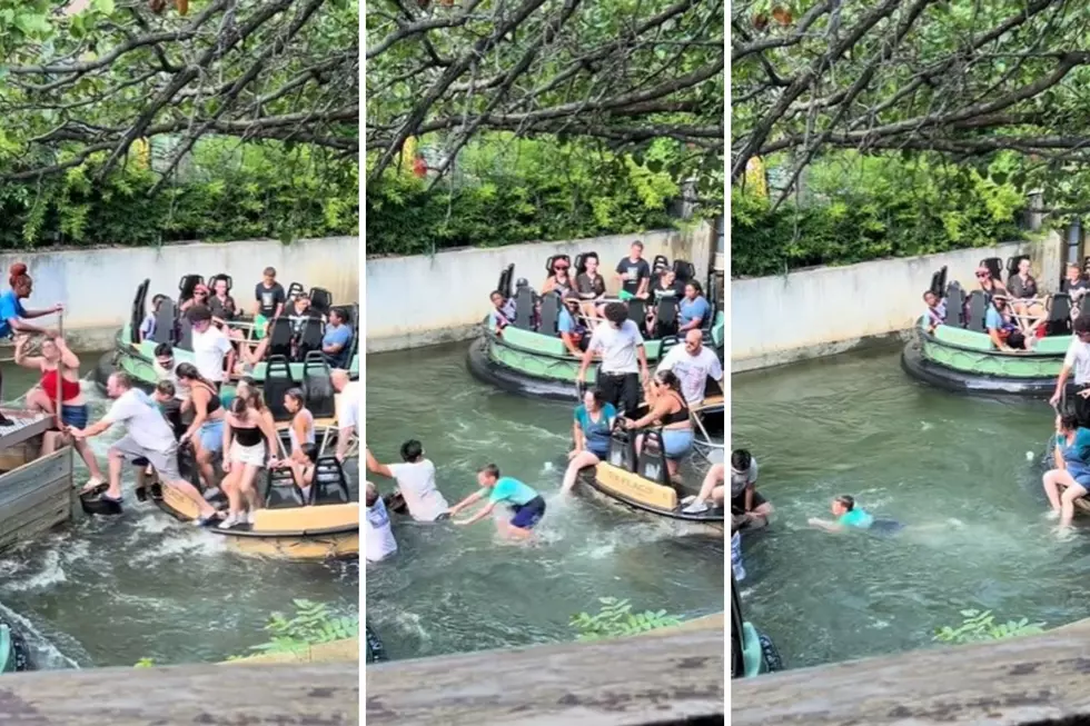 TERRIFYING: Guests Jump From Sinking Roaring Rapids Raft At Six Flags Over Texas