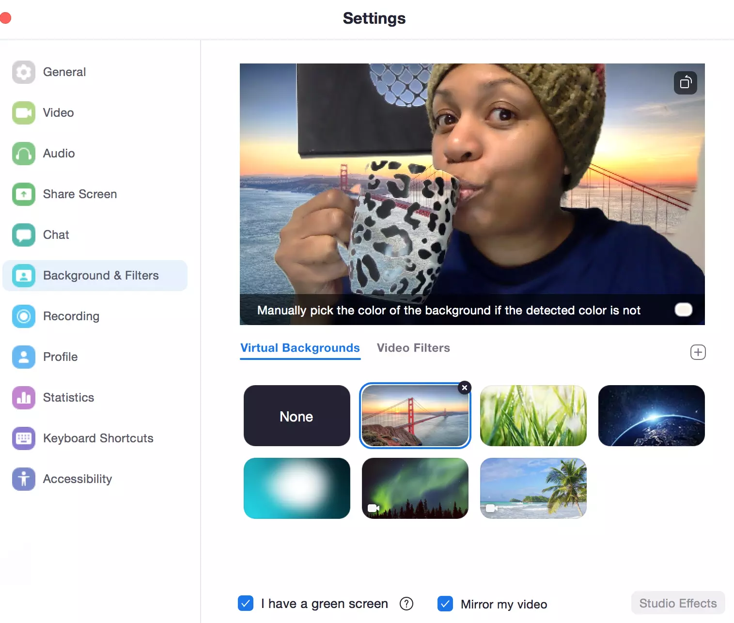 Screen Shot of Reesha Using Zoom Backgrounds
