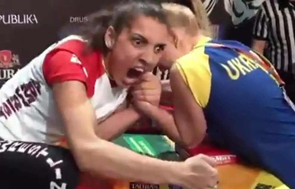 Screaming Female Arm-Wrestler Might Have the Scariest Face Ever [VIDEO]