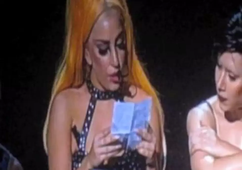 Lady Gaga Gets Presents From Her Fans at a Concert [VIDEO]