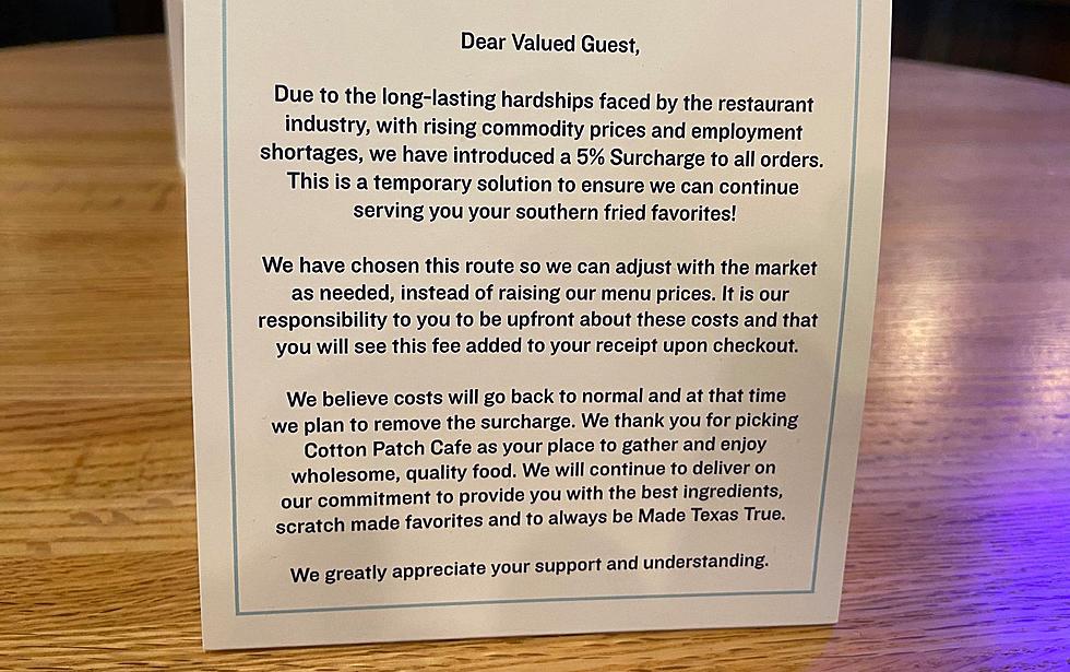 This Lubbock Restaurant Adds a 5% Surcharge to Your Meal