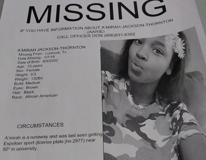 15-Year-Old Amirah Jackson-Thornton From Lubbock Is Missing pic