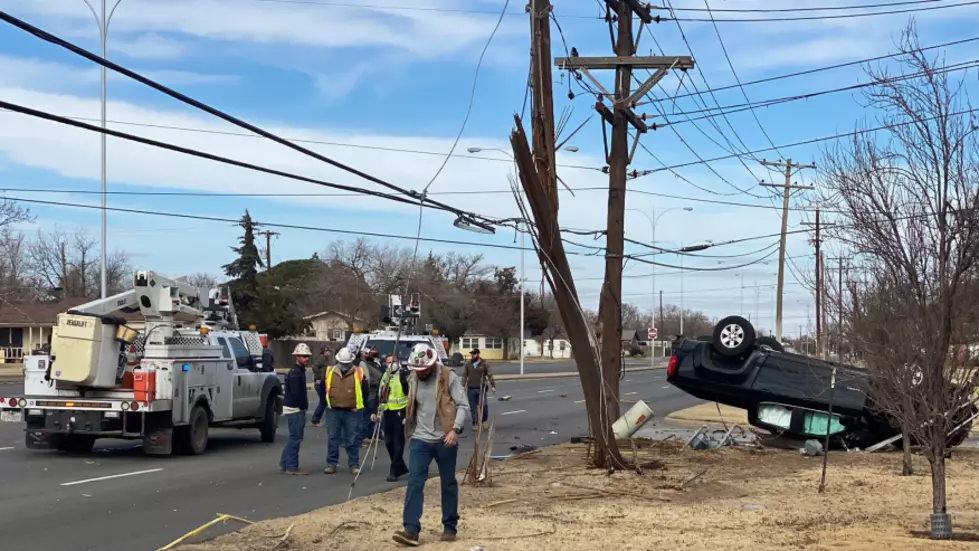 Truck Destroys Lubbock Power Pole, Gas Meter in Rollover Accident