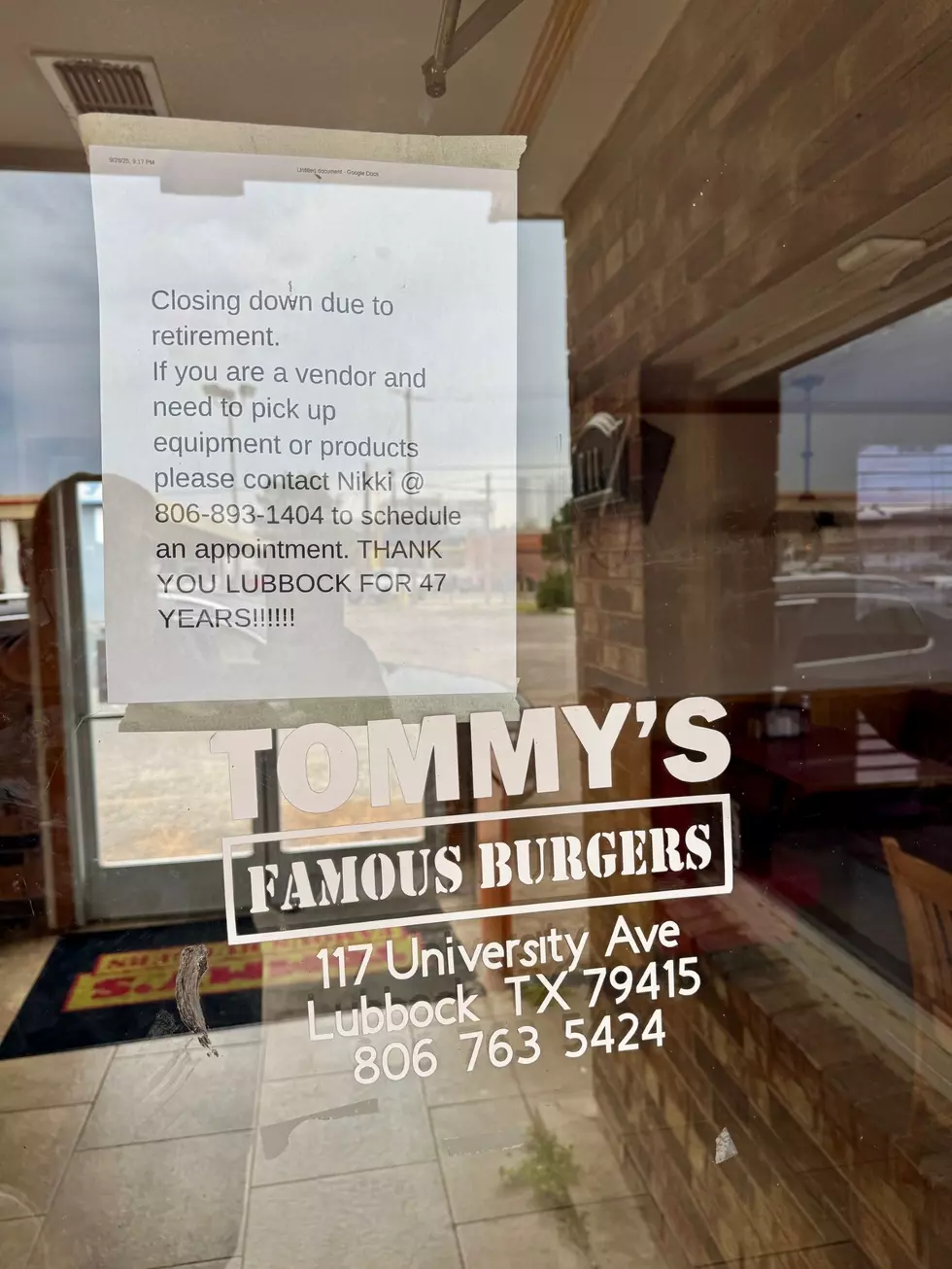 Tommy's Famous Burgers Closes in Lubbock