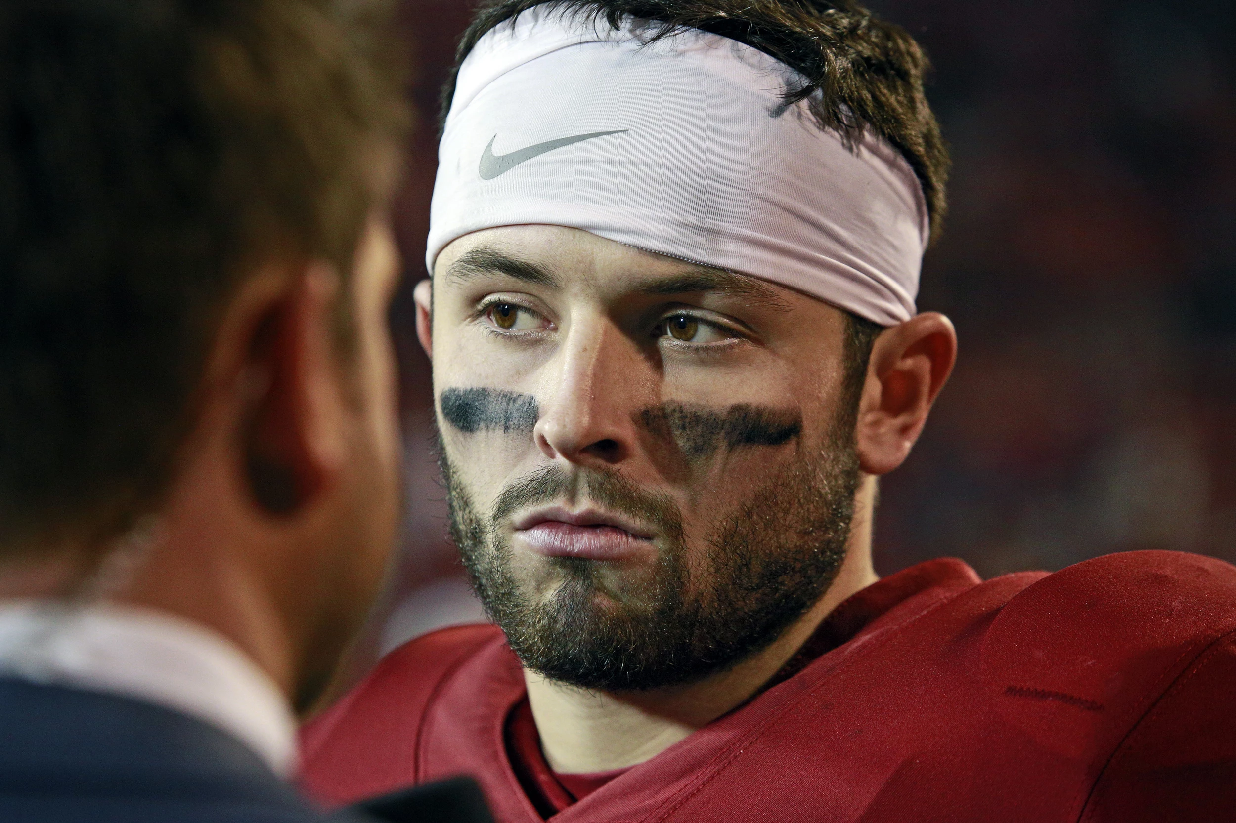 Oklahoma captains brought Baker Mayfield's jersey to the coin toss