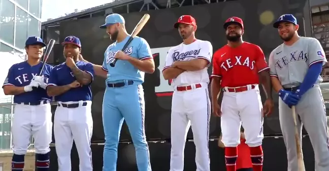 Rangers bid adieu to red uniform tops under baseball's new uniform