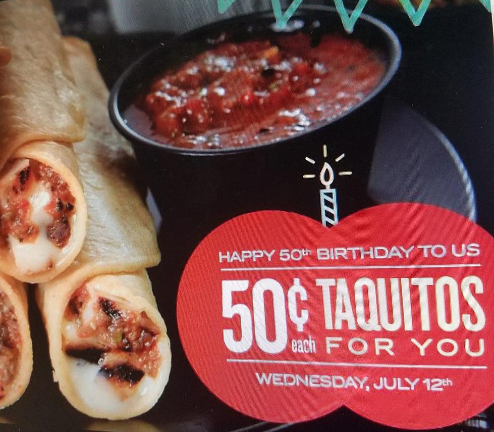 Get 50¢ Taquitos TODAY! Just for the 50th anniversary of Taco Bueno!
