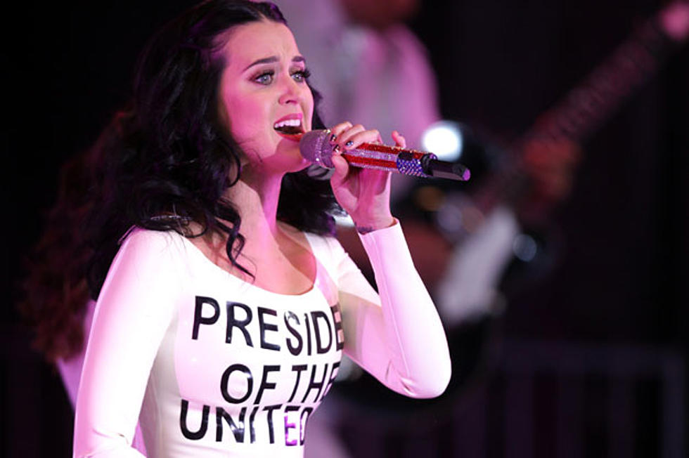 Katy Perry Performs in Ballot Dress at President Obama Rally