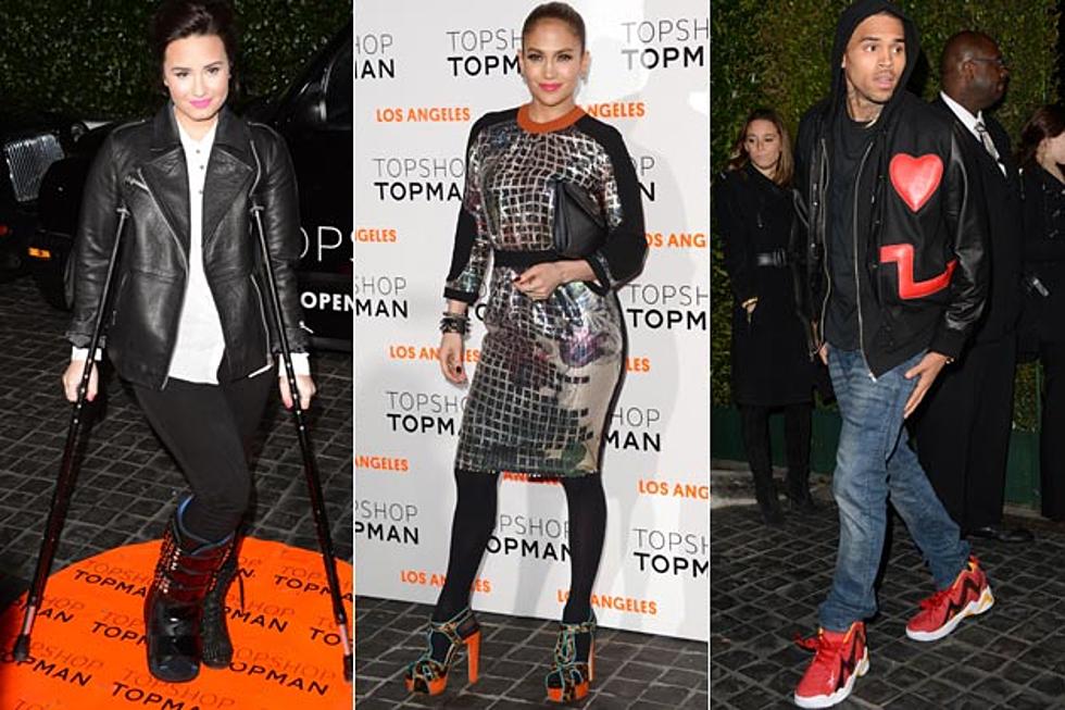 Demi Lovato, Jennifer Lopez + Chris Brown Hit Topshop Topman Opening in Los Angeles