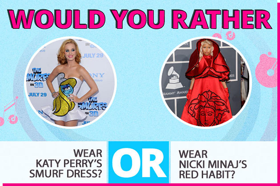 Would You Rather&#8230; Wear Katy Perry&#8217;s Smurf Dress or Nicki Minaj&#8217;s Red Habit?