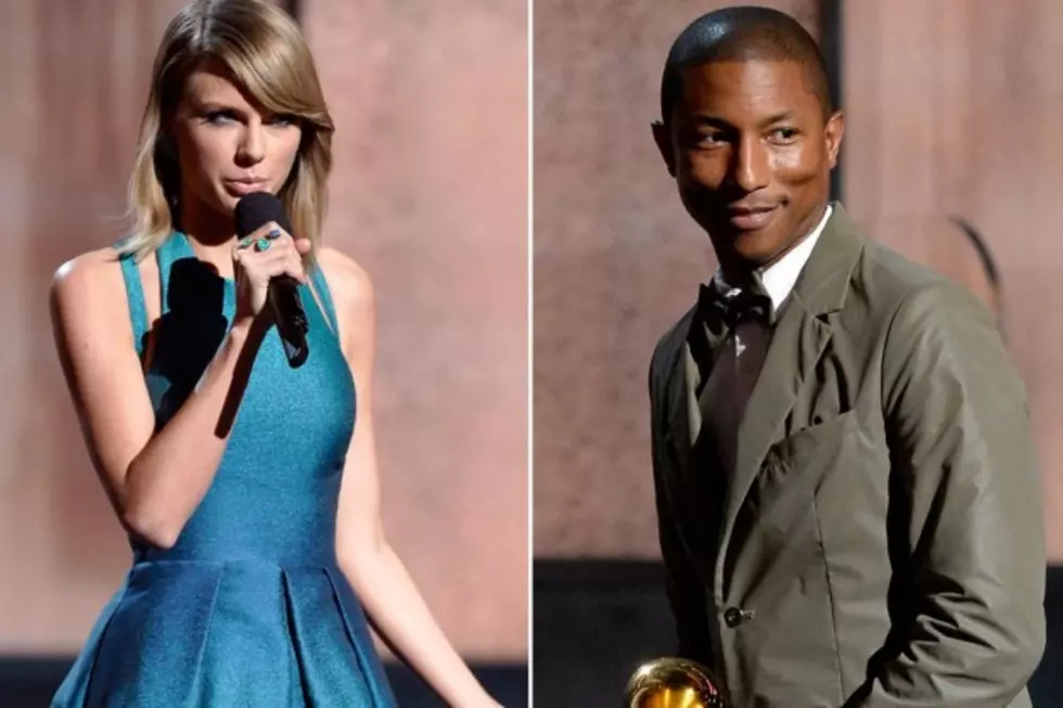 Taylor Swift Dances at 2015 Grammys as Pharrell Williams Looks on Disapprovingly [Video]