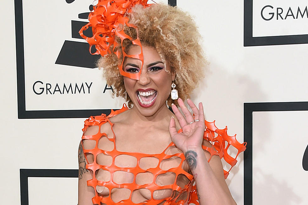 Joy Villa Wears Weird Plastic Orange Dress to the 2015 Grammy Awards [PHOTO]