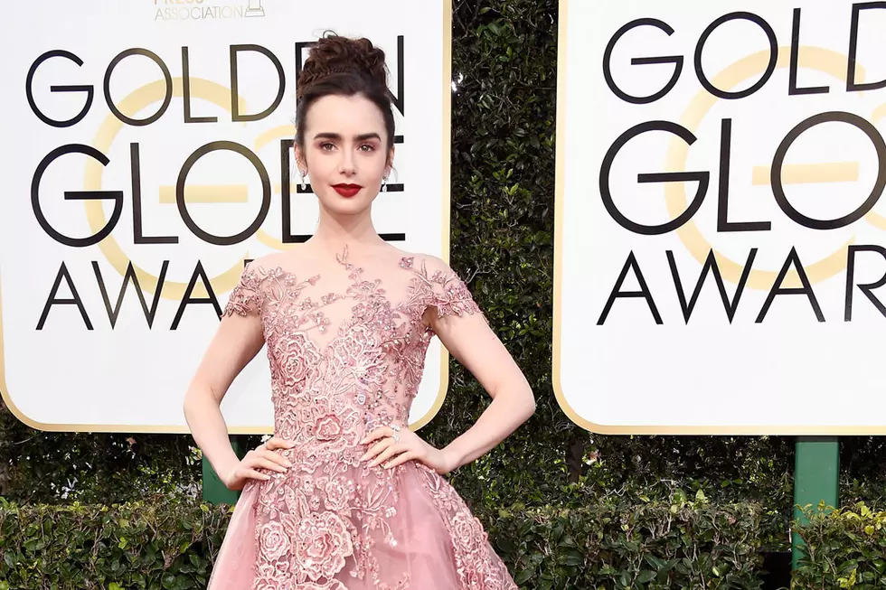 Lily Collins Is a Vision in Pink at the 2017 Golden Globes Red Carpet