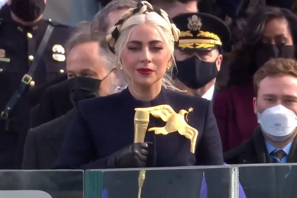 Lady Gaga Wears Golden Dove as Symbol of Peace While Singing National Anthem at Inauguration