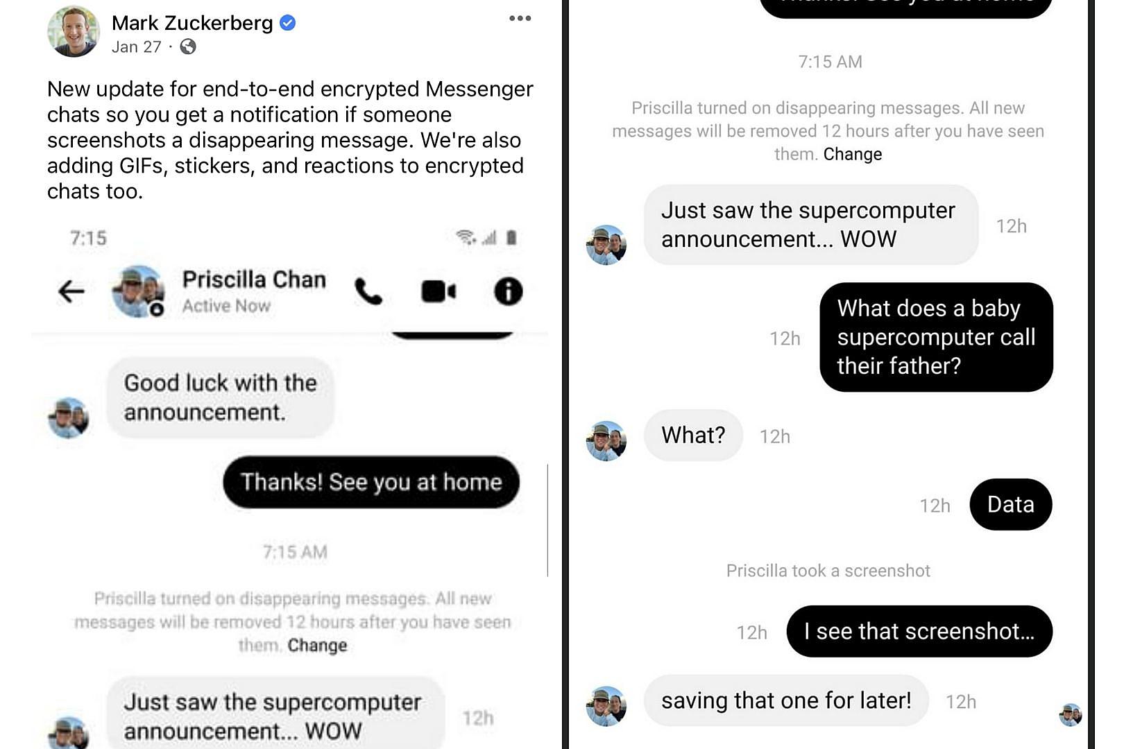 Mark Zuckerberg Warns Don't Screenshot Facebook Messenger Chats