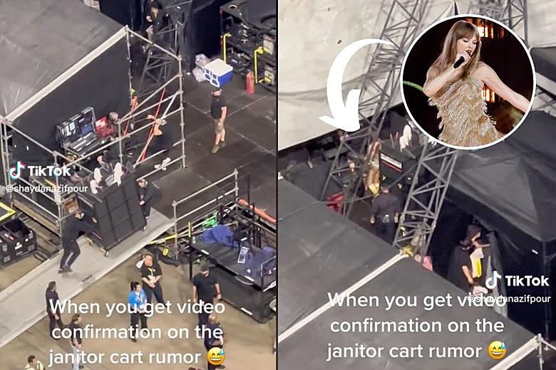 Taylor Swift Hides in Cleaning Cart to Get to Stage: WATCH