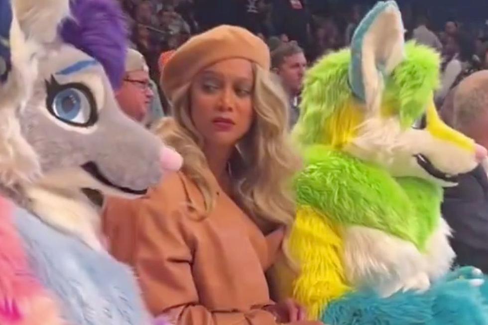 Tyra Banks Looked so Hilariously Out of Place Between Two Furries at the Knicks-Nets Game