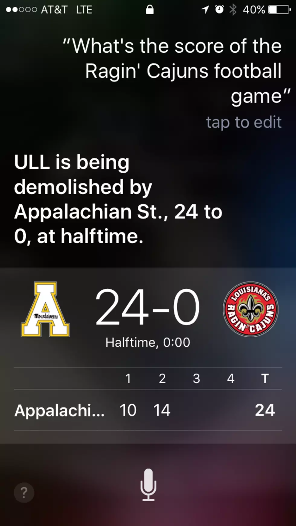 Even Siri Thought That The Cajuns Game Was Pretty Bad
