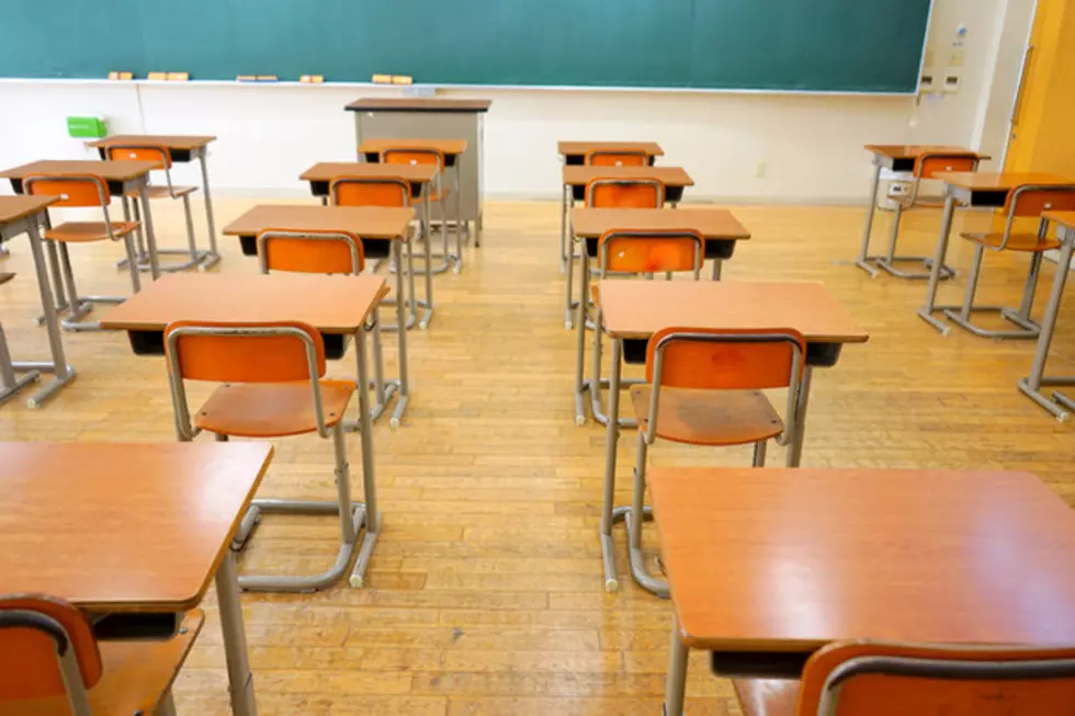 School classroom with school desks and blackboard in Japanese high school