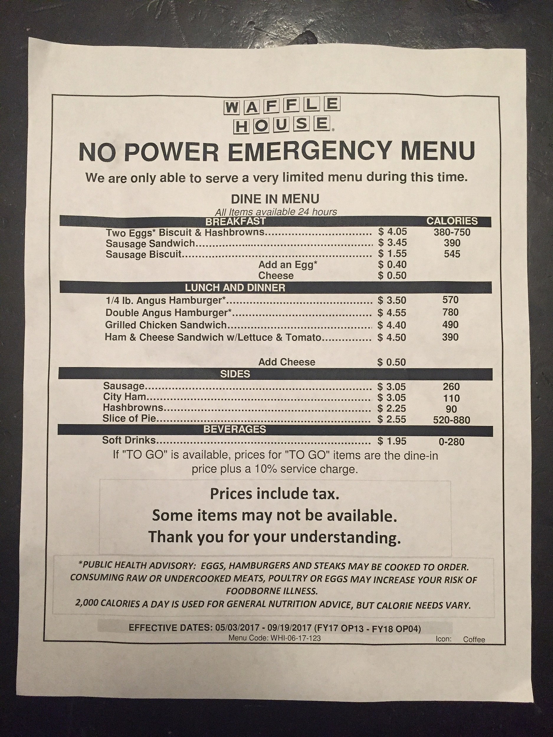waffle house emergency menu