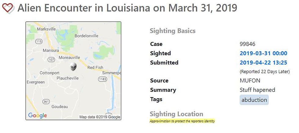 &#8216;Alien Encounter&#8217; Reported Near Monroeville In Central Louisiana