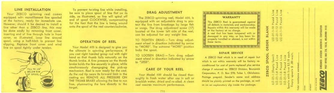 1958 2 Page Print Ad of Zebco Bronson South Bend Langly Closed Face Fishing  Reel