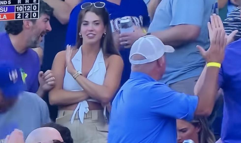 LSU Fan Gets Turned Down by Female Fan at College World Series Game [WATCH]