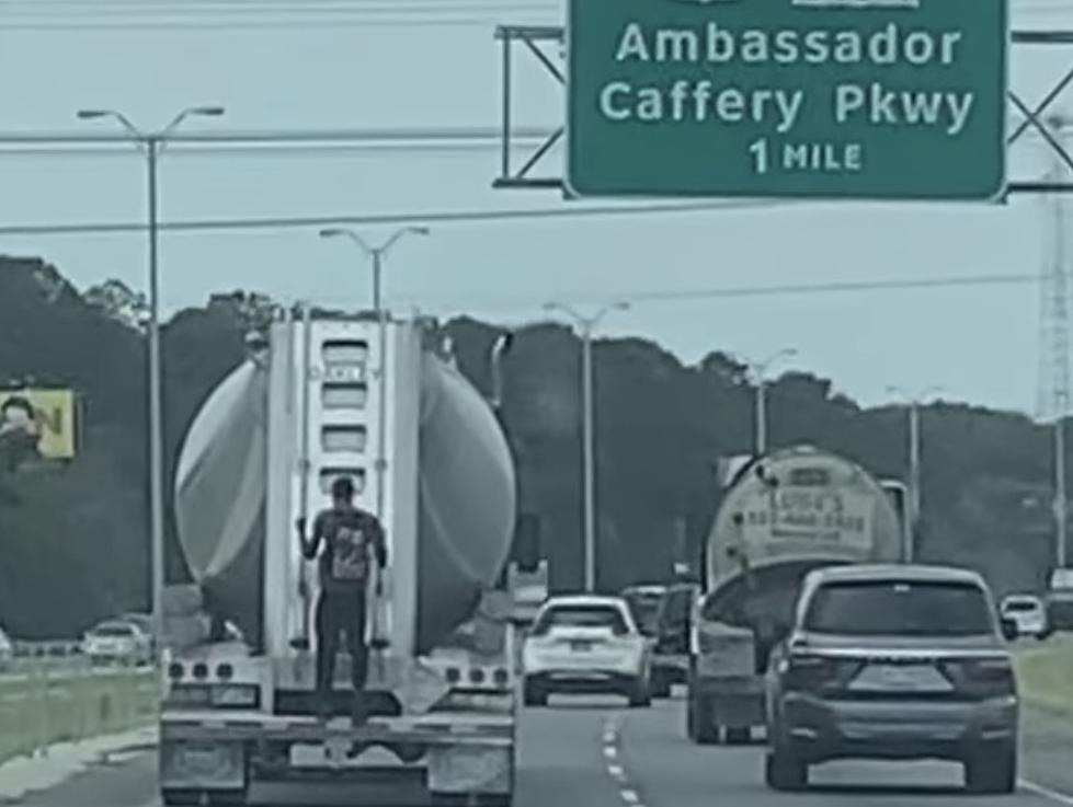 Man Seen Riding on Back of Truck on I-10 in Lafayette [VIDEO]