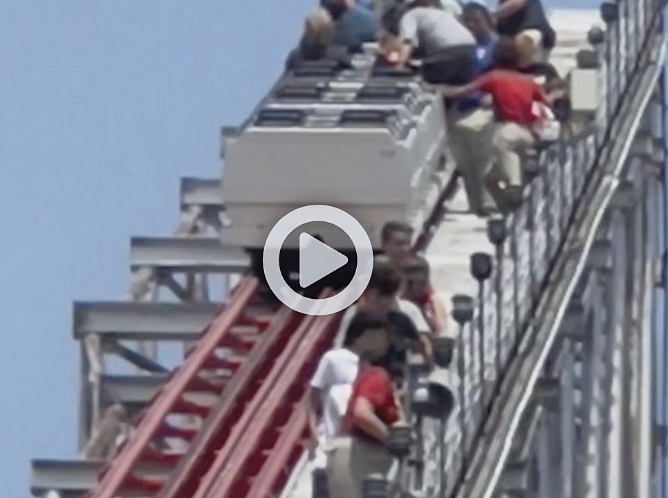 Riders Evacuate Roller Coaster Stuck 200 Feet Above Ground VIDEO