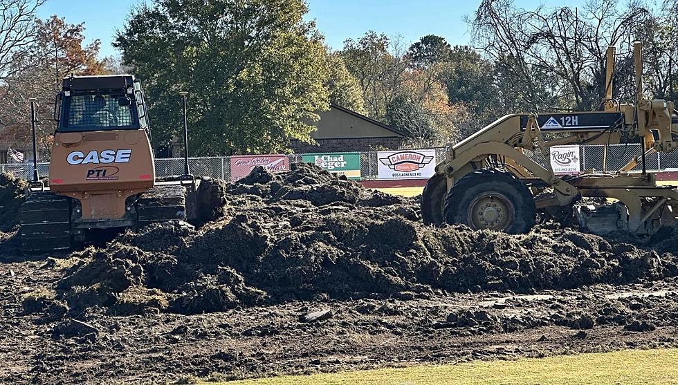 Crews Removing Sod on Football Field at Acadiana High School
