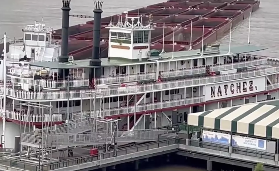 Watch as Towboat and Barges Nearly Hit Boat and Dock in New Orleans, Louisiana