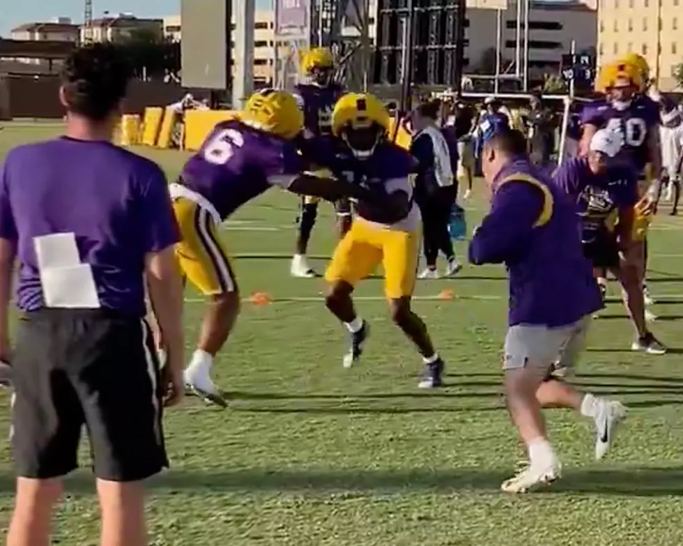 LSU Football Player Runs Over Staff Member During Team Drillls