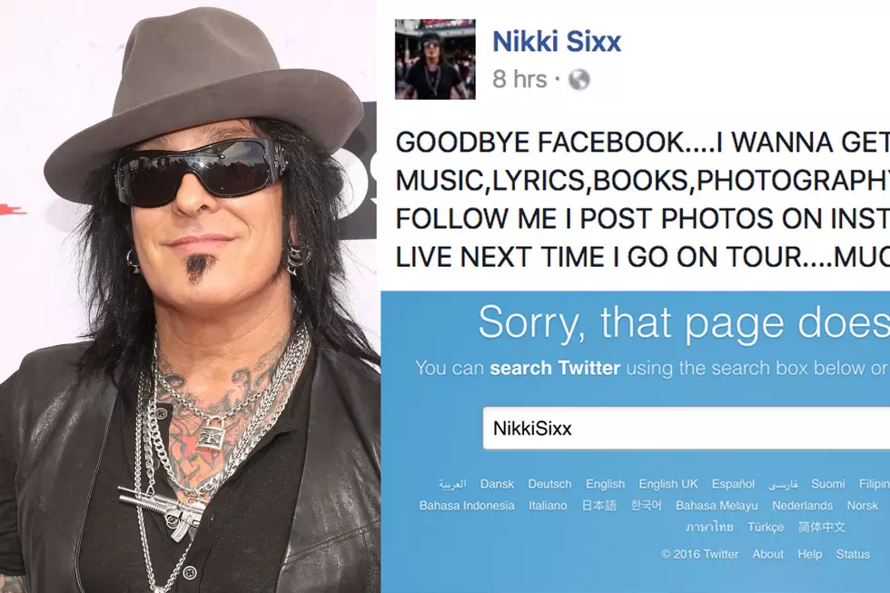 Nikki Sixx Quits Twitter, Facebook