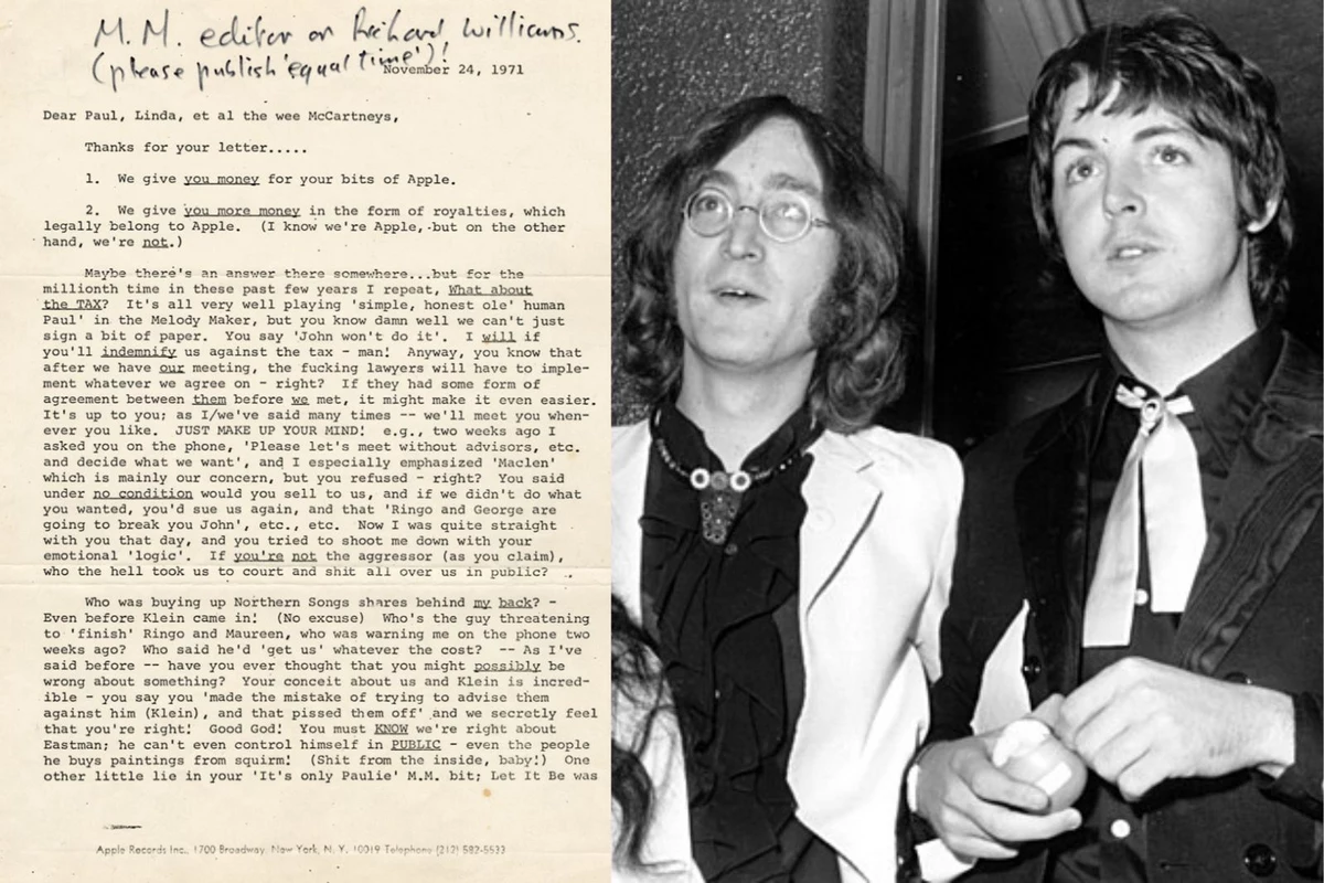 John Lennon’s Bitter 1971 Letter to Paul McCartney Up for