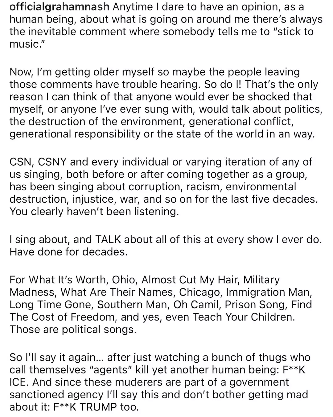 graham nash ice statement