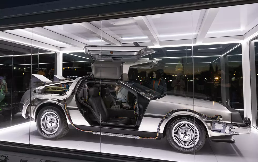 The DeLorean from 'Back to the Future' behind glass. (Kevin Dietsch, Getty Images)