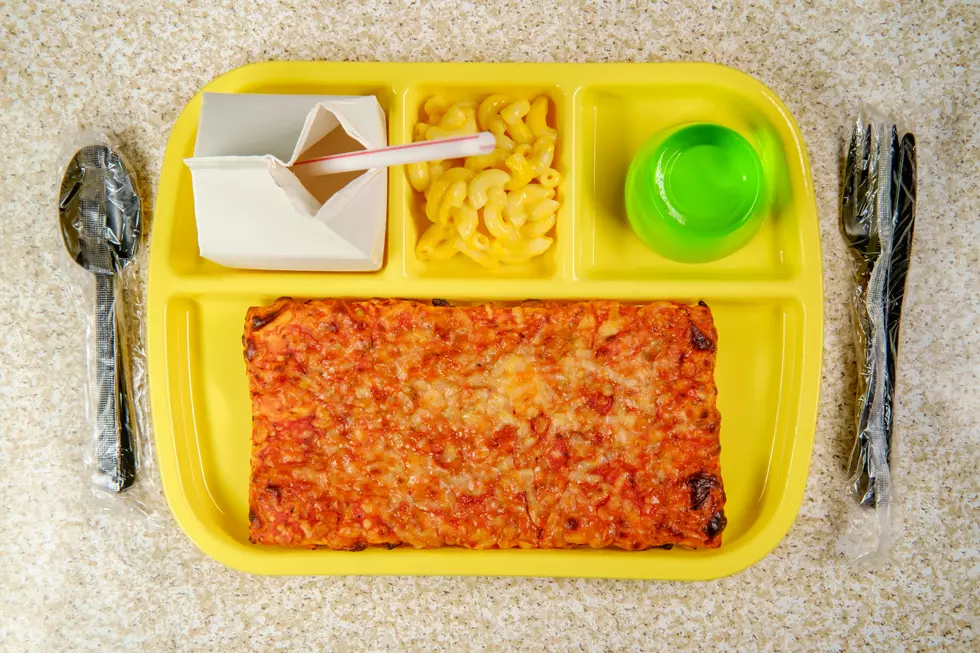 Rectangular Cafeteria Pizza With Milk