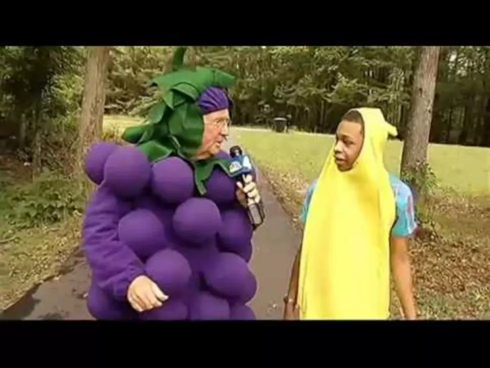 Reporter Dressed In Grapes Comes To The Aid Of A Boy In A Banana Suit [Video]